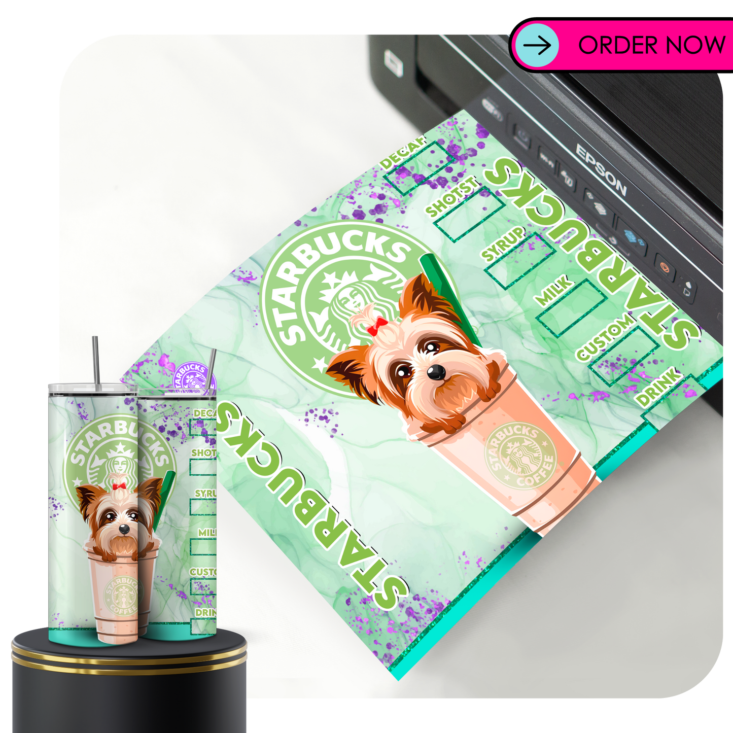 ST27 / Yorkie coffee Sublimation Transfers for Tumblers 20oz